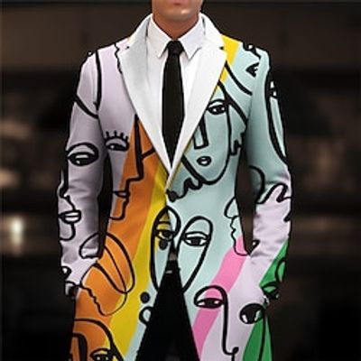 Abstract Business Artistic Men's Coat Work Wear to work Going out Fall  Winter Turndown Long Sleeve Blue Orange S M L Polyester Weaving Jacket Lightinthebox