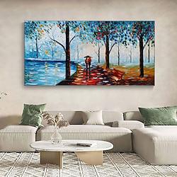 Hand Painted River Oil Painting Large Forest Couple Palette Canvas Paintings Living Room Abstract Blue Wall Art For Decor (No Frame) Lightinthebox