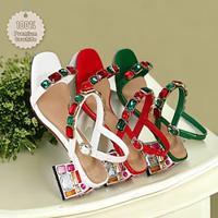 Women's Wedding Shoes Sandals Bling Bling Dress Shoes Wedding Party Wedding Sandals Rhinestone Block Heel Fantasy Heel Elegant Bohemia Microbial Leather White Red Green Lightinthebox