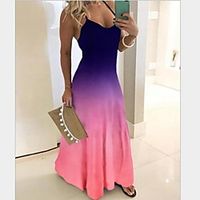 Women's Strap Dress Maxi long Dress Blue Purple Red Sleeveless Color Block Hot S M L XL XXL 3XL 5XL Lightinthebox - thumbnail