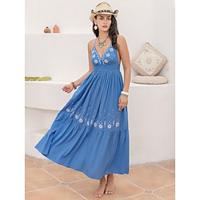 Women's Denim Dress Swing Dress Sundress Maxi Dress Ruched Elegant Bohemia Halter Neck Sleeveless Blue Color Lightinthebox