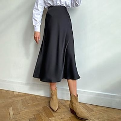 Women's Skirt Mermaid Midi Satin Black Pink Blue Apricot Skirts Elegant Fashion Party Street Spring Fall S M L Lightinthebox