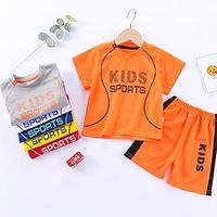 2 Pieces Kids Boys T-shirt  Shorts Clothing Set Outfit Letter Short Sleeve Print Cotton Set Daily Casual Summer 2-12 Years Black Blue Pink Lightinthebox - thumbnail