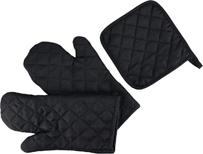 Royalford Kitchen Gloves With Pot Holder-(Black)-(RF10488)