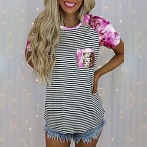 Women's T shirt Striped Tie Dye Print Round Neck Basic Tops Blue Purple Fuchsia miniinthebox