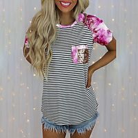 Women's T shirt Striped Tie Dye Print Round Neck Basic Tops Blue Purple Fuchsia miniinthebox - thumbnail