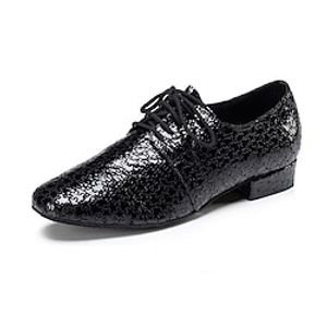 Men's Latin Shoes Ballroom Shoes Modern Shoes ShoesFor Men Professional Ballroom Dance Waltz Leatherette Loafers Party /Prom Fashion Solid Color Thick Heel Closed Toe Lace-up Adults' Black miniinthebox