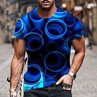 Men's Unisex T shirt 3D Print Graphic Prints Geometry Crew Neck Daily Holiday Print Short Sleeve Tops Casual Designer Big and Tall Blue Lightinthebox - thumbnail