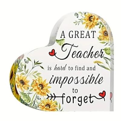 Acrylic Plaque Sunflower Style Heart Shaped Teacher Appreciation Day Gift Birthday Gifts For Teachers Thank You Gifts Christmas Gifts Desk Decoration For Home Room Living Room Office Decor Lightinthebox