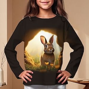 Girls' T shirt Tee Long Sleeve Cartoon Rabbit Bunny 3D Print Active Fashion Cute Polyester Outdoor Casual Daily Kids Crewneck 3-12 Years 3D Printed Graphic Regular Fit Lightinthebox
