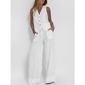 Women's Tank Top Pants Sets Pants Trousers Streetwear White Casual Daily Plain V Neck S M L XL 2XL miniinthebox