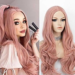 rose pink synthetic wig long wavy pink wig with middle parting glueless pastel pink wigs for cosplay party 22 inches miniinthebox