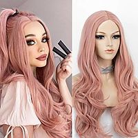 rose pink synthetic wig long wavy pink wig with middle parting glueless pastel pink wigs for cosplay party 22 inches miniinthebox - thumbnail