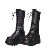 Women's Boots Halloween Daily Club Goth Boots Costume Shoes Lace Up Boots Mid Calf Boots Winter Lace-up Platform Wedge Heel Round Toe Punk Gothic Faux Leather Zipper Solid Colored Black Lightinthebox - thumbnail