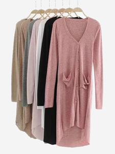 Pure Color V-neck Buttons Cardigans