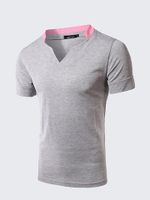 Mens Casual Brief Style Cotton Solid Color Short Sleeve V-Neck T-Shirt