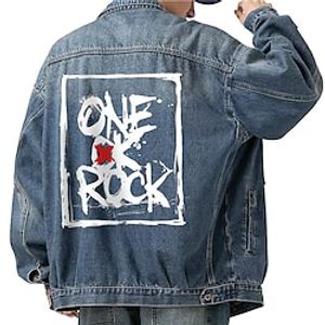 Letter Casual Men's Coat Denim Jacket Sports  Outdoor Going out Weekend Fall  Winter Turndown Long Sleeve Black Blue M L XL Denim Jacket Lightinthebox