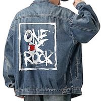 Letter Casual Men's Coat Denim Jacket Sports  Outdoor Going out Weekend Fall  Winter Turndown Long Sleeve Black Blue M L XL Denim Jacket Lightinthebox - thumbnail