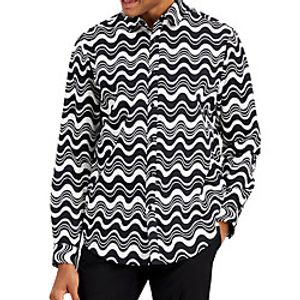 Men's Shirt 3D Print Waves Turndown Daily Holiday 3D Print Button-Down Long Sleeve Tops Casual Fashion Breathable Black miniinthebox