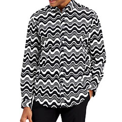 Men's Shirt 3D Print Waves Turndown Daily Holiday 3D Print Button-Down Long Sleeve Tops Casual Fashion Breathable Black miniinthebox