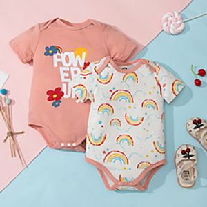 Baby Girls' Basic Rainbow Letter Print Short Sleeves Romper White Blushing Pink miniinthebox