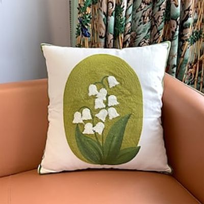 Bellwort Flower Pillowcase Embroidery Lily of the Valley Boho Throw Cushion Cover Decorative Farmhouse Pillow Cover for Sofa Couch Bed Living Room Bedroom Home Lightinthebox