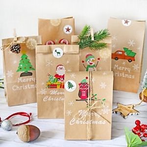 12pcs Gift Bags for Christmas, Xmas Advent Calendar Gift Bags, 12 Day Countdown Calendar Hanging Bags, 2023 Christmas Kraft Paper DIY Bag with Sticker miniinthebox