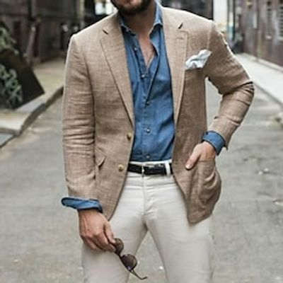 Men's Blazer Formal Evening Wedding Party Party  Evening Pocket Fashion Casual Spring   Fall Polyester Plain Pocket Casual  Daily Single Breasted Blazer khaki Lightinthebox