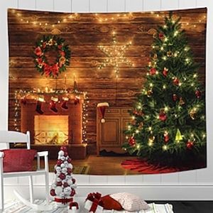 Christmas Fireplace Hanging Tapestry Wall Art Large Xmas Tapestry Mural Decor Photograph Backdrop Blanket Curtain Home Bedroom Living Room Decoration miniinthebox