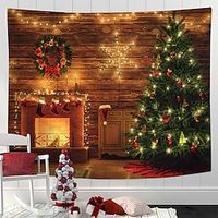Christmas Fireplace Hanging Tapestry Wall Art Large Xmas Tapestry Mural Decor Photograph Backdrop Blanket Curtain Home Bedroom Living Room Decoration miniinthebox - thumbnail