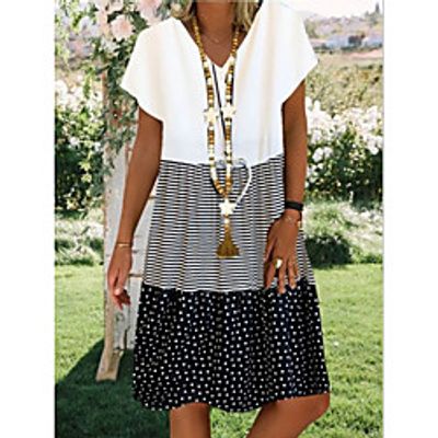 Women's A Line Dress Knee Length Dress Black Red Yellow Short Sleeve Polka Dot Striped Print Summer V Neck Hot Casual Boho 2022 S M L XL XXL 3XL 4XL 5XL / Plus Size / Plus Size miniinthebox Women's A Line Dress Knee Length Dress Black Red Yellow Short Sleeve Polka Dot Striped Print Summer V Neck Hot Casual Boho 2022 S M L XL XXL 3XL 4XL 5XL / Plus Size / Plus Size miniinthebox