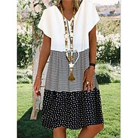 Women's A Line Dress Knee Length Dress Black Red Yellow Short Sleeve Polka Dot Striped Print Summer V Neck Hot Casual Boho 2022 S M L XL XXL 3XL 4XL 5XL / Plus Size / Plus Size miniinthebox - thumbnail