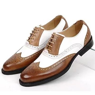 Men's Oxfords Derby Shoes Brogue Walking Casual Daily Leather Comfortable Booties / Ankle Boots Loafer Black / White White / Blue White brown Spring Fall miniinthebox Men's Oxfords Derby Shoes Brogue Walking Casual Daily Leather Comfortable Booties / Ankle Boots Loafer Black / White White / Blue White brown Spring Fall miniinthebox