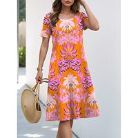 Women's Print Crew Neck Midi Dress Short Sleeve Summer Lightinthebox