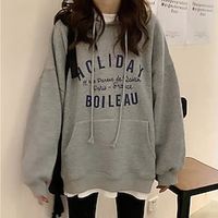 Women's Hoodie Sweatshirt Pullover Active Sportswear Drawstring Front Pocket Print Red Navy Blue Gray Letter Casual Sports Hoodie Long Sleeve Top Micro-elastic Fall  Winter Lightinthebox - thumbnail