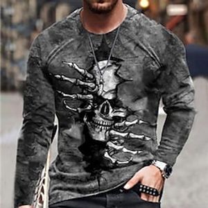Men's Unisex T shirt Tee Shirt Tee Skull Graphic Prints Crew Neck Gray 3D Print Daily Holiday Long Sleeve Print Clothing Apparel Designer Casual Big and Tall miniinthebox
