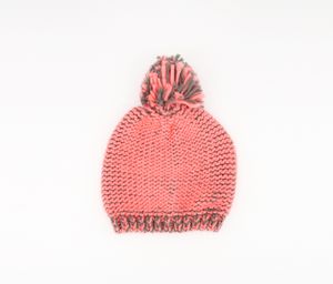 Kids Girls Knitted Pom Hat  Coral/Grey