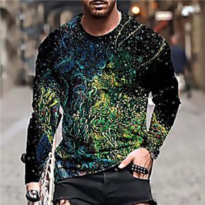 Men's Unisex Tee T shirt Shirt 3D Print Galaxy Graphic Prints Print Long Sleeve Daily Tops Casual Designer Big and Tall Green miniinthebox