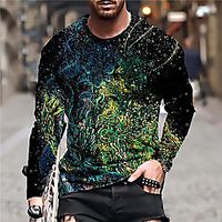 Men's Unisex Tee T shirt Shirt 3D Print Galaxy Graphic Prints Print Long Sleeve Daily Tops Casual Designer Big and Tall Green miniinthebox - thumbnail