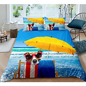 Beach Dog 3-Piece Duvet Cover Set Hotel Bedding Sets Comforter Cover with Soft Lightweight Microfiber For Holiday Decoration(Include 1 Duvet Cover and 1or 2 Pillowcases) miniinthebox