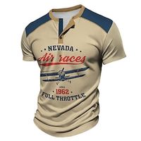1962 Full Throttle Airplane Men's Retro Vintage Classic Street Style 3D Print Henley Shirt Waffle T Shirt Sports Outdoor Casual Holiday T shirt Navy Blue Green Khaki Short Sleeve Henley Shirt Summer Lightinthebox
