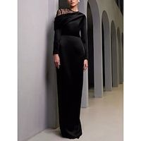 Sheath  Column Evening Gown Elegant Dress Formal Sweep  Brush Train Black Dress Long Sleeve Jewel Neck Satin with Ruched 2023 Lightinthebox - thumbnail