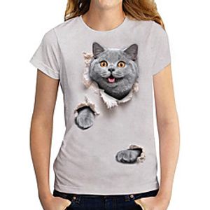 Women's 3D Cat T shirt Cat 3D Animal Print Round Neck Basic Tops Gray miniinthebox