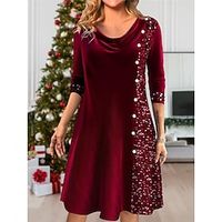 Women's Velvet Dress Party Dress Sequin Dress Christmas Midi Dress Wine 34 Length Sleeve Pure Color Sequins Spring Fall Winter Crew Neck Fashion Winter Dress Office Christmas XXL 3XL Lightinthebox - thumbnail