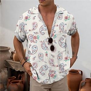 Men's Shirt Summer Hawaiian Shirt Floral Graphic Prints Cashew nuts Turndown Red Blue Gray Street Casual Short Sleeves Button-Down Print Clothing Apparel Tropical Boho Designer Soft Lightinthebox