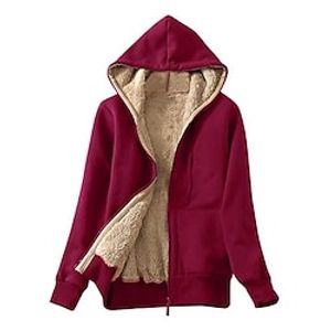 Women's Hoodie Zip Hoodie Sweatshirt Pullover Active Streetwear Sherpa Fleece Zipper Front Pocket Wine Gray Black Plain Casual Hooded Long Sleeve Fleece S M L XL  Fleece lined Lightinthebox