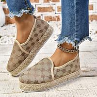 Women's Flats Slip-Ons Platform Sneakers Comfort Shoes Daily Embroidered Flower Platform Flat Heel Round Toe Casual Minimalism Cloth Loafer Almond Khaki Lightinthebox - thumbnail