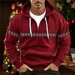 Men's Hoodie Quarter Zipp Hoodie Red Blue Green Gray Hooded Snowflake Pocket Sports  Outdoor Daily Holiday Cool Casual Christmas Spring   Fall Clothing Apparel Hoodies Sweatshirts  Lightinthebox