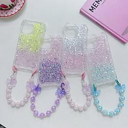 Phone Case For iPhone 15 Pro Max Plus iPhone 14 13 12 Pro Max Plus Back Cover with Wrist Strap Bling Glitter Shiny Shockproof Color Gradient TPU Lightinthebox