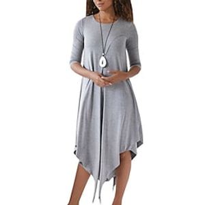 Women's A Line Dress Maxi long Dress Black Blue Gray Half Sleeve Pure Color Ruched Fall Winter Crew Neck Casual Mature 2022 S M L XL miniinthebox